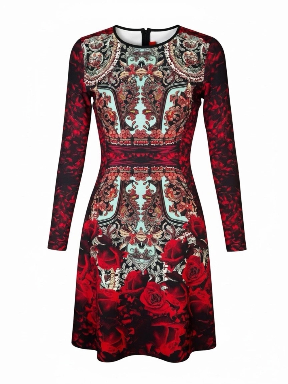 Clover Canyon Rose Matador Long Sleeve Neoprene Dress Size Large L Scuba Fitted